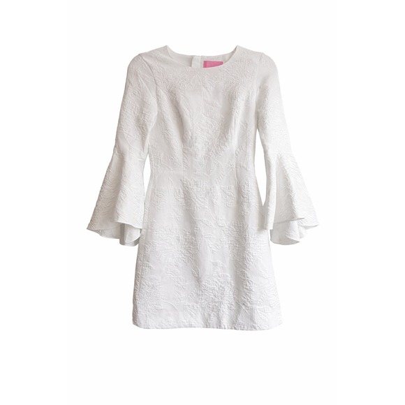 Lilly Pulitzer Dresses & Skirts - Lilly Pulitzer Kayla Stretch Dress White Floral Embossed Bell Sleeve Size 00